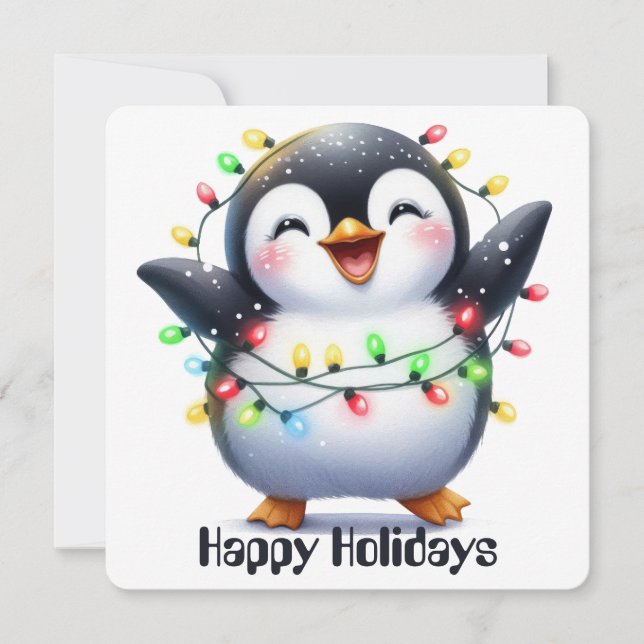 Graciosa tarjeta de felicitación Penguin Holiday (Anverso)
