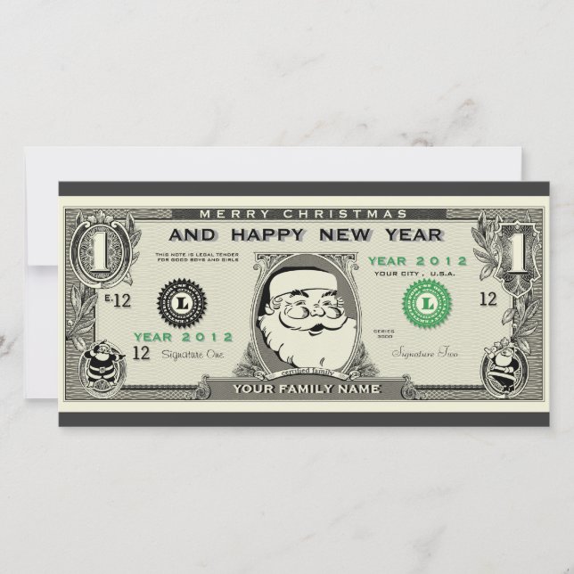 Graciosa tarjeta de fotos de 1$ de Santa, Año Nuev (Anverso)