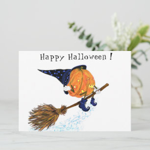 Graciosa tarjeta de Halloween con calabaza de bruj