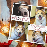 Graciosa tarjeta de impresión de fotos de perros Y<br><div class="desc">Graciosa tarjeta de felicitación de fotos de temporada de Navidades de perro de vacaciones con el saludo de YAPPY PAWLIDAYS y 4 fotos acentuadas con huellas de pata de color personalizado para coordinarse con tus fotos (mostradas en rojo contra un fondo blanco en el frente y el dorso rojo). CAMBIOS:...</div>