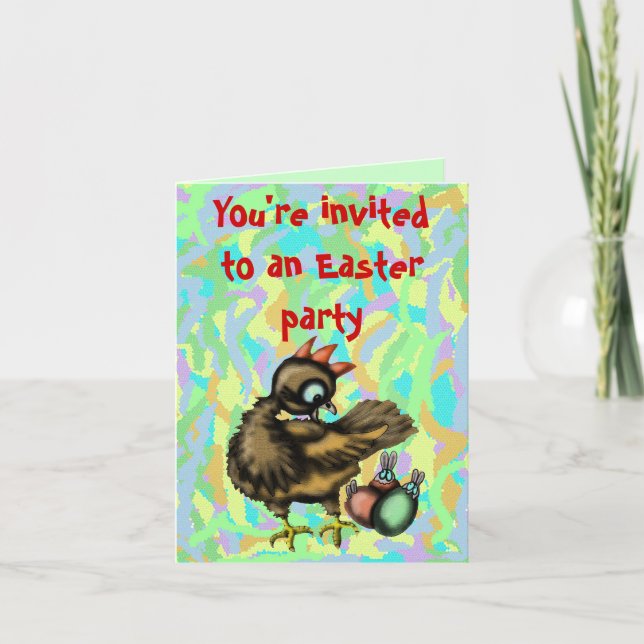 Graciosa tarjeta de invitación para pollo y coneji (Anverso)