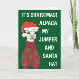 Graciosa tarjeta de Navidad Alpaca Pun Merry
