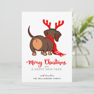Graciosa tarjeta de Navidad Dachshund Dog Merry