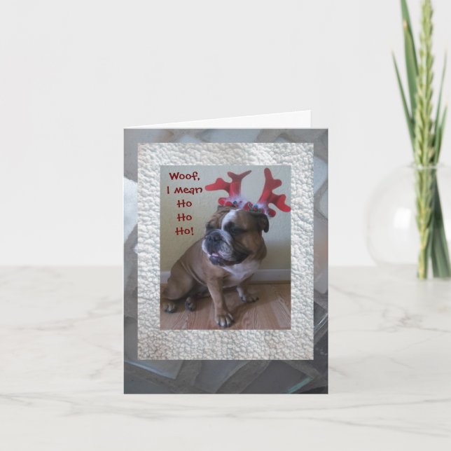 ¡Graciosa tarjeta de Navidades de bulldog en inglé (Anverso)