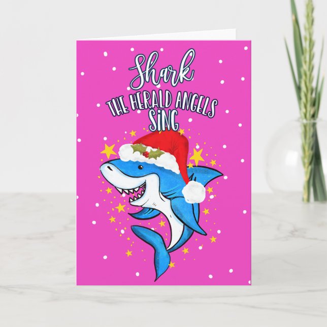 graciosa tarjeta de navidades de canto de tiburón  (Anverso)