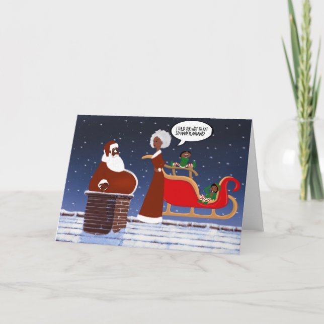 Graciosa tarjeta de Navidades de Papá Noel Negro (Anverso)
