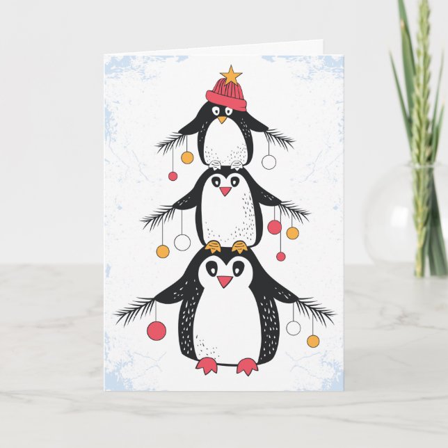 Graciosa tarjeta de Navidades Pingüinos (Anverso)