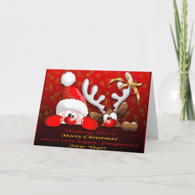Graciosa tarjeta de Personalizado de Santa y Renos (Anverso)