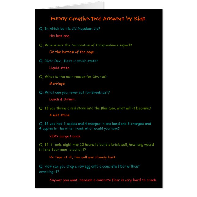 Graciosa tarjeta de respuestas de prueba para niño (Frente)