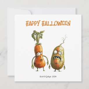Graciosa tarjeta de saludo de Halloween con verdur