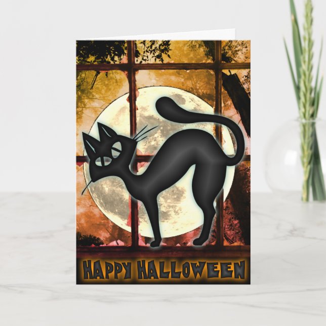 Graciosa tarjeta de saludo de Halloween para gato  (Anverso)