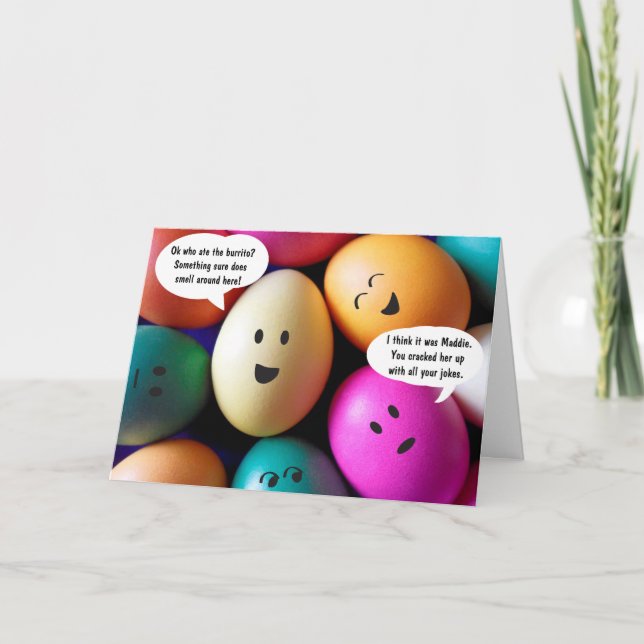 Graciosa tarjeta de saludo de huevos de Pascua (Anverso)