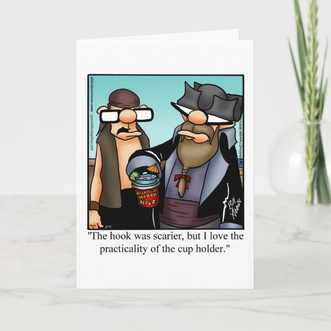 Graciosa tarjeta de saludo en blanco y humor pirat (Anverso)