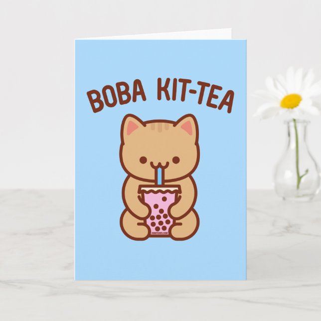 Graciosa tarjeta de saludo para gato: BOBA KIT-TEA (Planta pequeña)