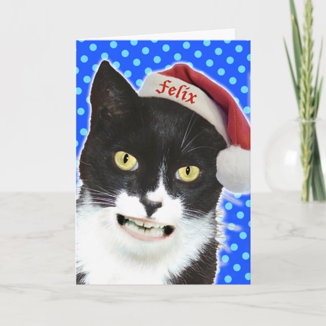 Graciosa tarjeta de saludo para gatos de Navidades (Anverso)