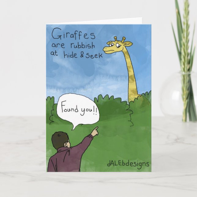 Graciosa tarjeta de saludos - 'Giraffe; Escóndete  (Anverso)