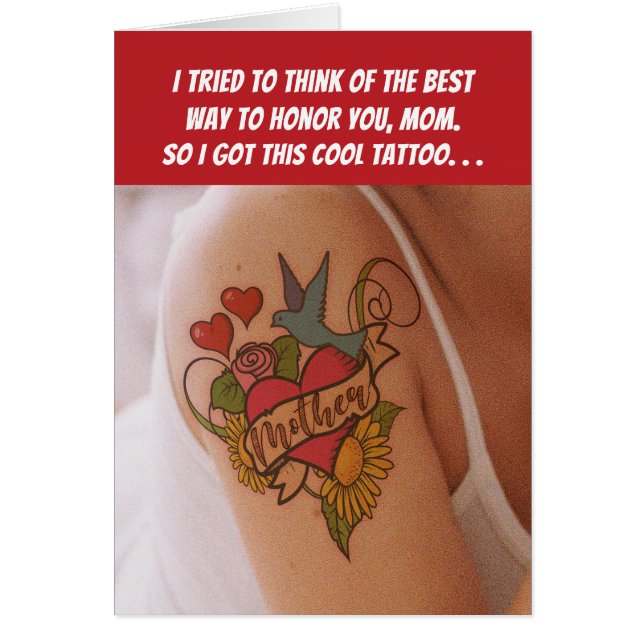 Graciosa tarjeta de tatuaje para mamá en el día de (Frente)