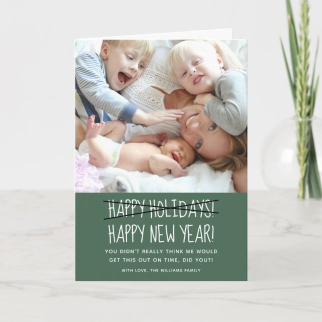 Graciosa tarjeta de vacaciones de Año Nuevo Feliz  (Anverso)