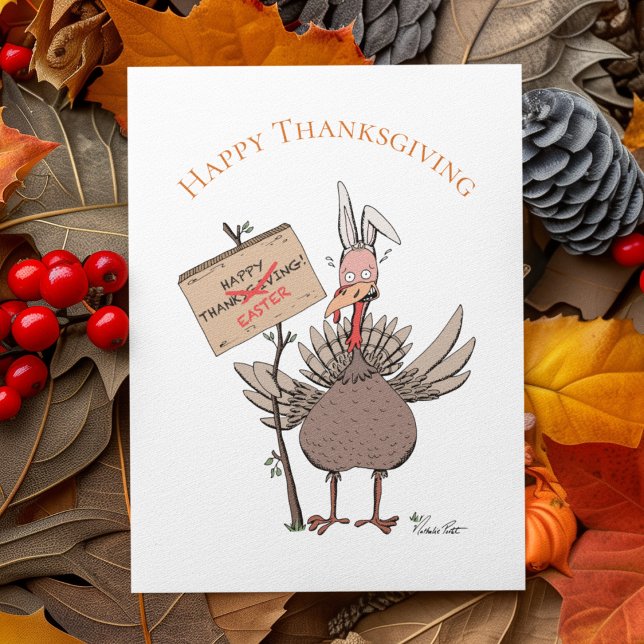 Graciosa tarjeta de vacaciones de cumpleaños turco (Humorous & Witty Turkey Thanksgiving Card: a Turkey who'd much rather be a bunny this holiday!)
