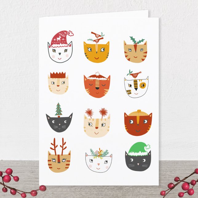 Graciosa tarjeta de vacaciones para Navidades gato (Cute and funny cats winter holidays card)