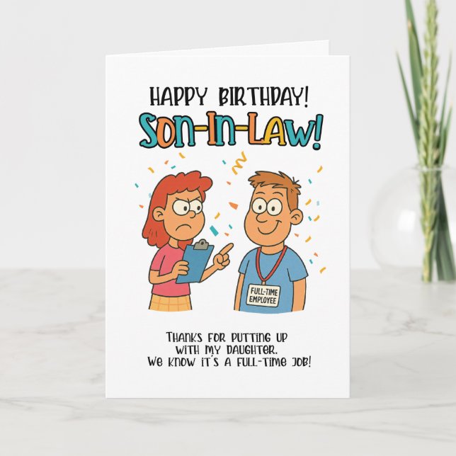 Graciosa tarjeta de yerno - Chiste de empleado a t (Anverso)