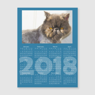 Graciosa tarjeta magnética del calendario Cat Blue