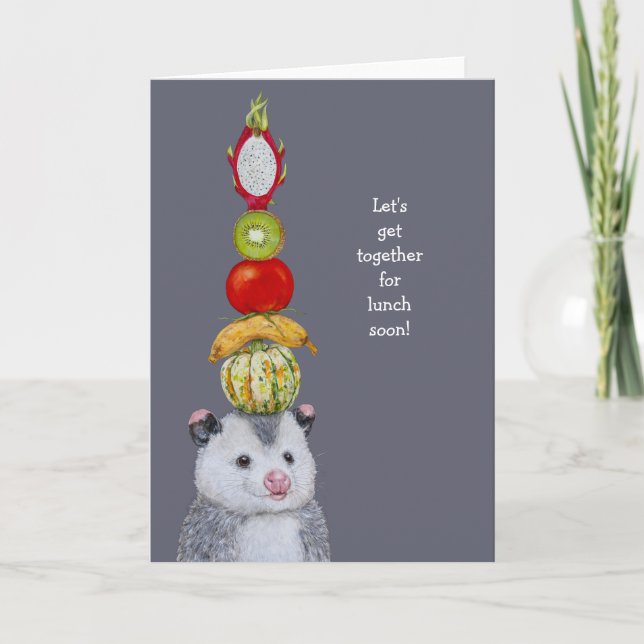 Graciosa tarjeta opossum invitando a un amigo a al (Anverso)