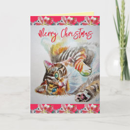 Graciosa tarjeta para Navidades Cat Merry