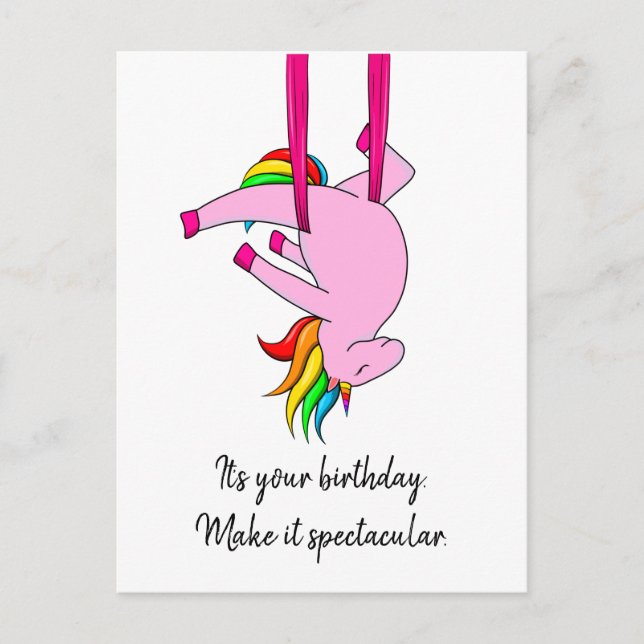 Graciosa tarjeta postal de cumpleaños de Unicornio (Anverso)