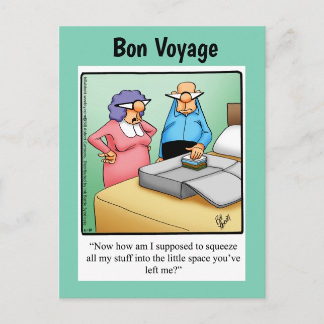 Graciosa tarjeta postal de humor de viaje de Bon (Anverso)