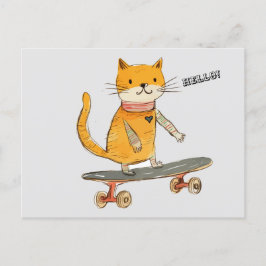 Graciosa tarjeta postal de patinaje para gato Ging