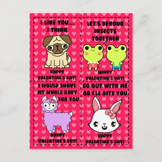 Graciosa tarjeta postal de valentinas para animale (Anverso)