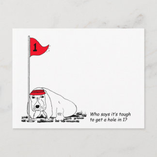 Graciosa tarjeta postal para perros de golf
