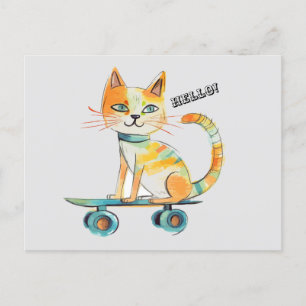 Graciosa tarjeta postal Tabby Cat Skateboarding