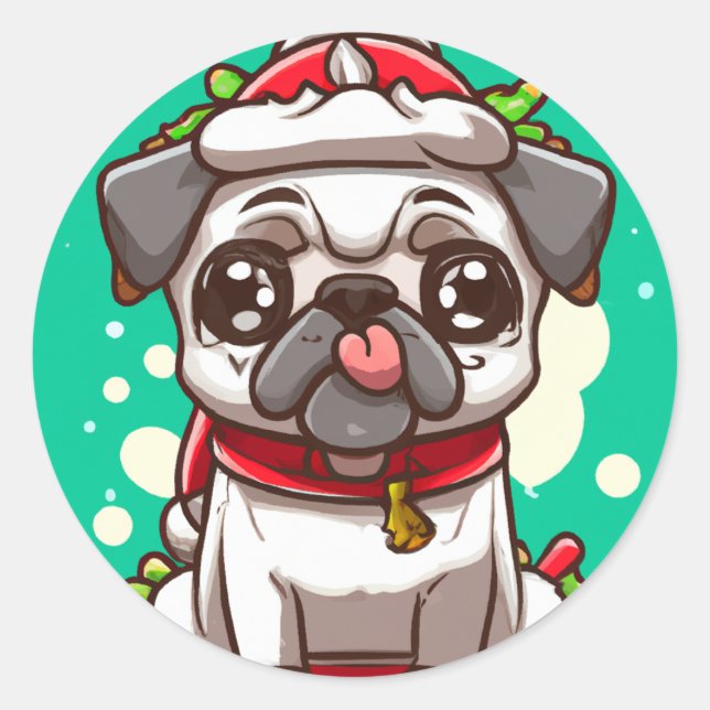 Graciosa teoría de Kawaii Perro Pug pegatina navid (Anverso)