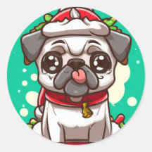 Graciosa teoría de Kawaii Perro Pug pegatina navid