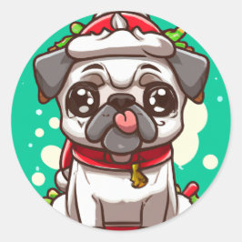Graciosa teoría de Kawaii Perro Pug pegatina navid