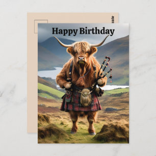 Graciosa vaca Highland con postal de cumpleaños Ba