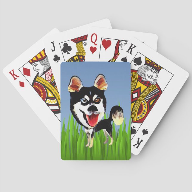 Graciosas Cartas Siberian Husky Dog Jugando (Reverso)