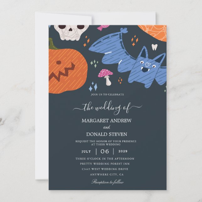 Graciosas invitaciones a bodas de Halloween (Anverso)