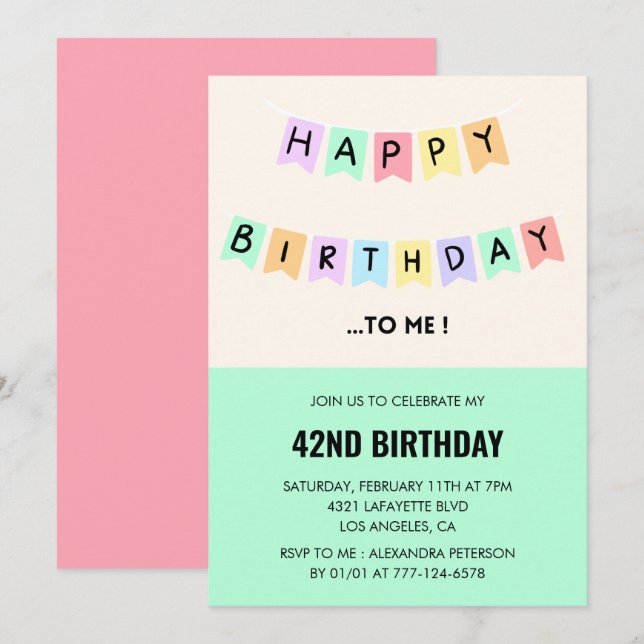 Graciosas invitaciones para 42 años Feliz cumpleañ (Anverso / Reverso)