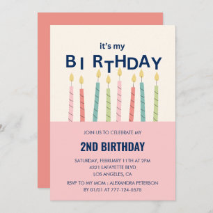 Graciosas invitaciones para el 2º cumpleaños Candl