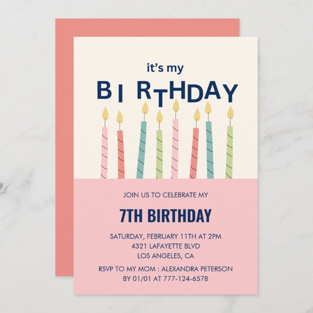 Graciosas invitaciones para el 7 de cumpleaños Can (Anverso / Reverso)