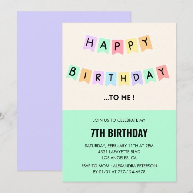 Graciosas invitaciones para el 7 de cumpleaños Fel (Anverso / Reverso)