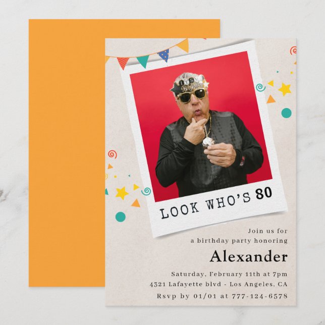 Graciosas invitaciones para el 80 cumpleaños Men F (Anverso / Reverso)