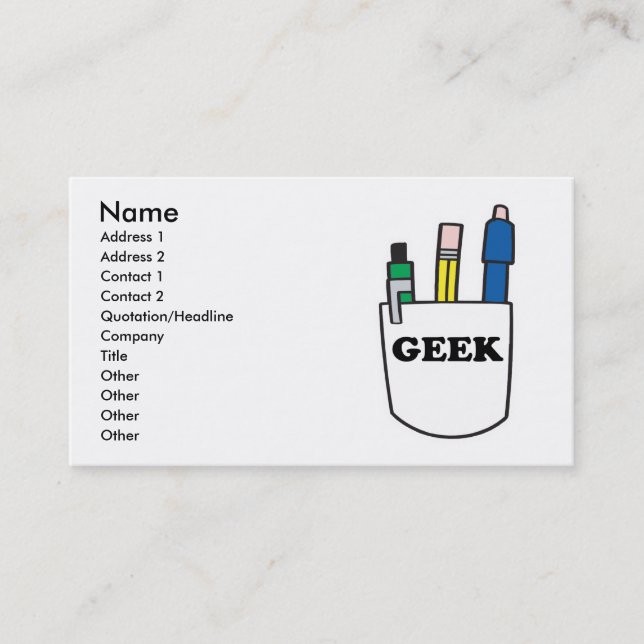 Graciosas tarjetas comerciales GEEK Pocket Protect (Anverso)