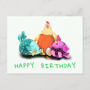 Graciosas tarjetas de cumpleaños con pollos felice