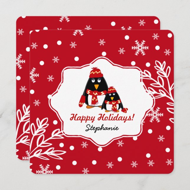 Graciosas tarjetas de Navidades de pequeños pingüi (Anverso / Reverso)