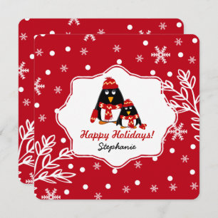 Graciosas tarjetas de Navidades de pequeños pingüi