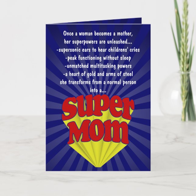 Graciosas tarjetas del día de la madre, supermamá (Anverso)